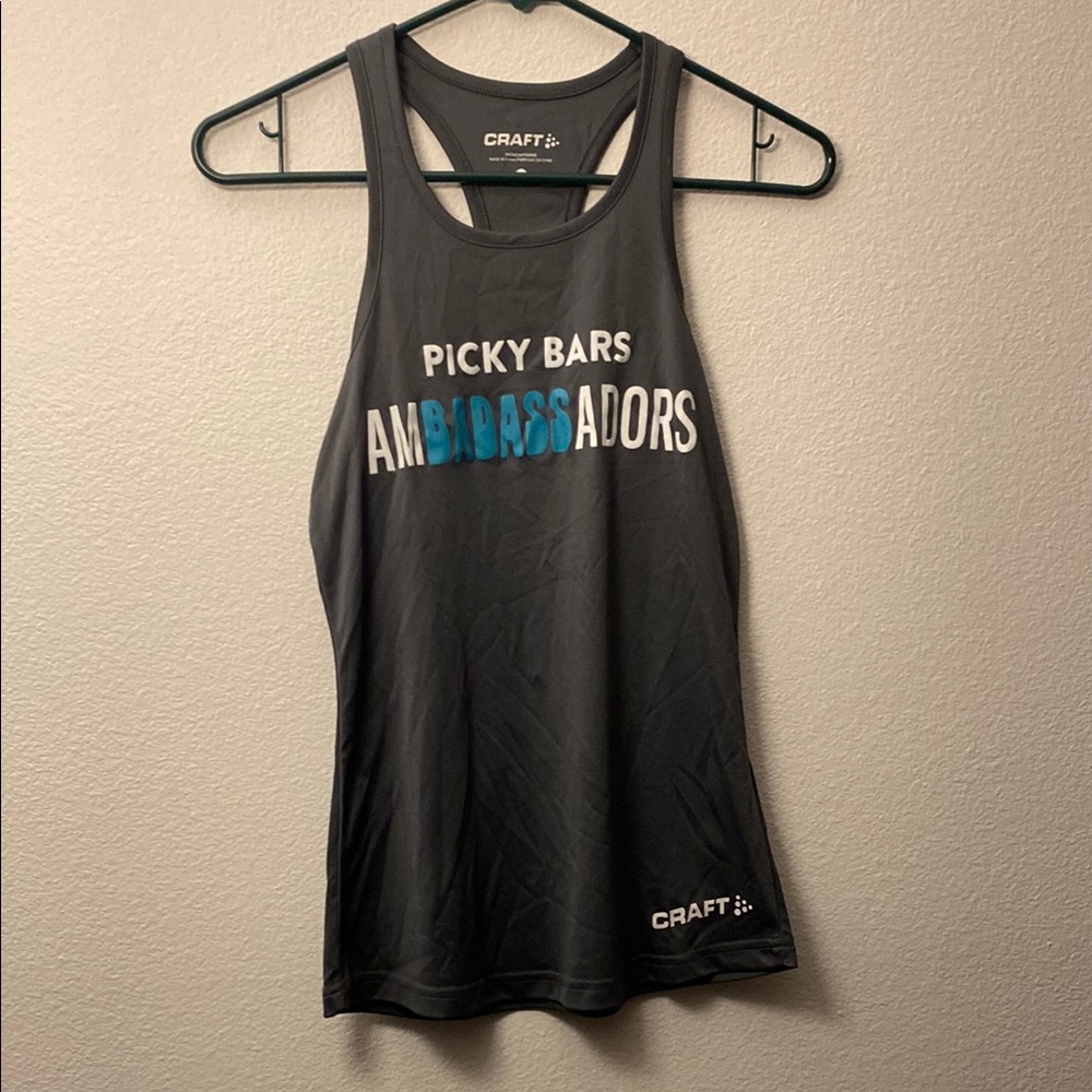 Craft Black Tank Top with White and Blue Text